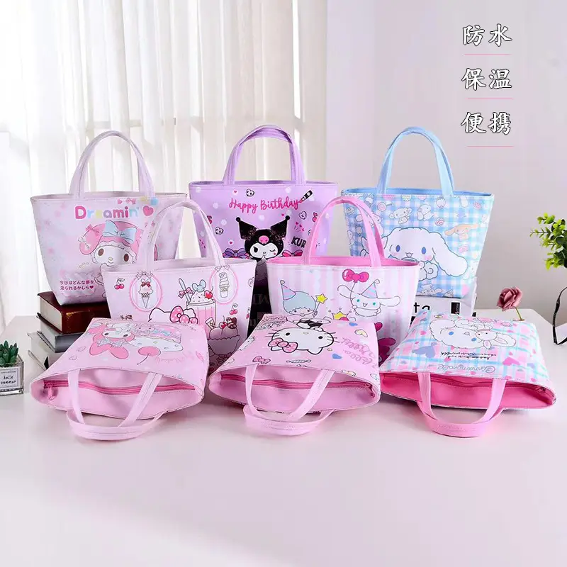 Cartoon cute waterproof handbag Hello KT thermal insulated lunch box insulated bags food adult lunch girls cosmetic bags