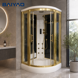 Bon marché Prix Doré <span class=keywords><strong>90x90</strong></span> Porte Coulissante Verre Transparent Salle De <span class=keywords><strong>Douche</strong></span> De Massage Cabines À Vapeur avec Cadre Brossé pour La Maison - Product Image 1