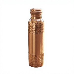 Polished Middle Dual Hammered Solid Copper Water <b>Flask</b> Dual Textured Pure Copper Hydration <b>Flask</b> - Product Image 1