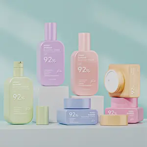 Fuyun all'ingrosso set di imballaggi cosmetici a gradiente colorato unico stampato personalizzato per la crema per il viso bottiglia di lozione di vetro con pompa