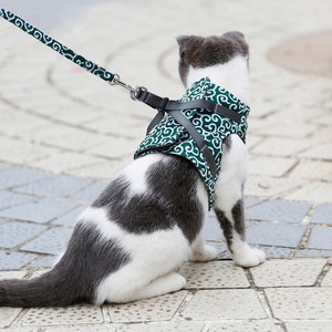 Cat Harness Vest Adjustable Chest Strap Red White Pattern Small Cat Walking Leash - Product Image 3