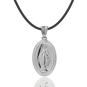Joyería Religiosa Jesús, Dijes de Acero Inoxidable 316L, Diseño Ovalado de la Virgen María, Joyería Católica, Collar con Cruz - Product Image 1