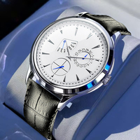 Montres de luxe pour hommes en alliage personnalisables en gros, quartz, haute qualité, bracelet en cuir, cadran en verre, aiguille, phase de lune