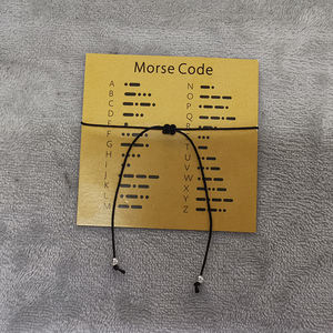 Bracelet de Couple en perles argentées, carte extension lune, corde noire tressée, Code Morse, breloque - Product Image 6