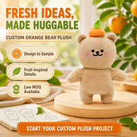 Aangepaste schattige berenpluche met oranje fruit, zacht knuffeldier, pluche figuur, OEM ODM, lage minimale bestelhoeveelheid, cadeau, groothandel