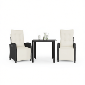 Conjunto de Comedor de Jardín Blanco Crema y Negro, 2 Plazas, Muebles de Exterior Resistentes a la Intemperie, Estructura de Ratán, Diseño Contemporáneo - Product Image 1