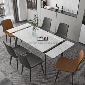 Mesa de Comedor Extensible de Mármol Estilo Nórdico Minimalista, Superficie de Piedra Sinterizada, Patas Metálicas Delgadas Negras, Rectangular, para 4-8 Personas, Mesa de Restaurante - Product Image 6