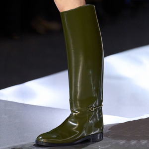 Women Flat Buckles Sip on Knee High Boots Knight Round Toe <b>Long</b> Booties Comfortable Designer Patent Shoes - Product Image 3