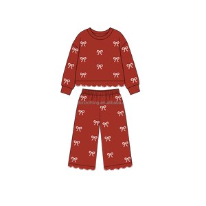 Ensemble sweat-shirt brodé avec nœud pour filles, haut à ourlet festonné et pantalon large, tenue pour enfants, couleur et taille personnalisables - Product Image 3