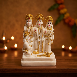 Ídolo de Ram Darbar en Oro Blanco con Hanuman, 5 Pulgadas, Acabado en Polvo de Mármol, Ram Sita Lakshman Murti para Templo, Oficina, Escritorio, Sala de Estar - Product Image 1