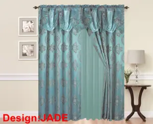 ROd Túi Jacquard Rèm Cửa Sổ 84 Inch Chiều Dài Treo Lên Tấm Với Đính Kèm Đường Viền Bằng Vải & Sheer Ủng Hộ Với 2 Tua