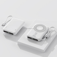 Batterie externe magnétique sans fil 10000 mAh avec câble intégré et support pliable, pack de batterie portable à charge rapide avec cordon