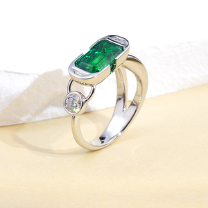 Messi Jewelry MSR-1898 925 <b>Silver</b> <b>Emerald</b> Cut <b>Emerald</b> <b>Ring</b> Women's Vintage Style Rhodium Plated May Birthstone Engagement <b>Ring</b> - Product Image 6