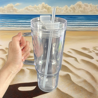 Vaso de globo de nieve de plástico transparente de doble pared de 40oz al por mayor, taza preperforada irrompible, regalos de negocios, Taza Termo