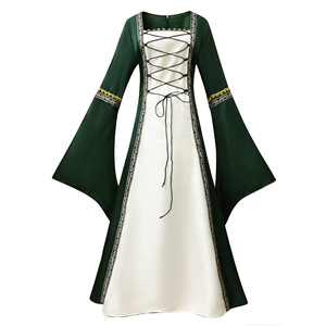 Vestido Medieval para Juego de Rol, Manga Larga, Línea A, Satén, Color en Contraste, Cuello Cuadrado, Cintura Ajustada, Disfraz para Fiesta - Product Image 2