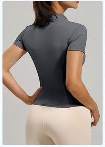 Wholesale Women <b>Zip</b> Stand Collar Short Sleeve Yoga Crop Jackets Slimming Full <b>Zip</b> Athletic <b>Tops</b> Quick Dry Gym Fitness Activewear - Product Image 3
