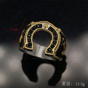 Men Personalized Jewelry Stainless Steel Hoop Finegr Rings Black Zircon <b>Horseshoe</b> Ring - Product Image 4