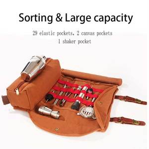 High Quality Water Resistant OEM Professional Portable Canvas Travel Bartender Carrying Kit Tool Storage <b>Roll</b> <b>Bag</b> 50LB Capacity - Product Image 3