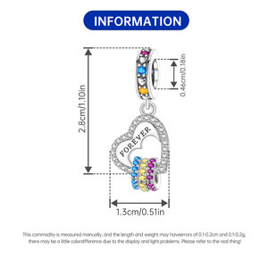 Breloques pendantes Cœur ouvert gravées à vie, multicolores, pavées de zircone cubique arc-en-ciel, en alliage de cuivre plaqué argent, style serpent européen, vente en gros - Product Image 4