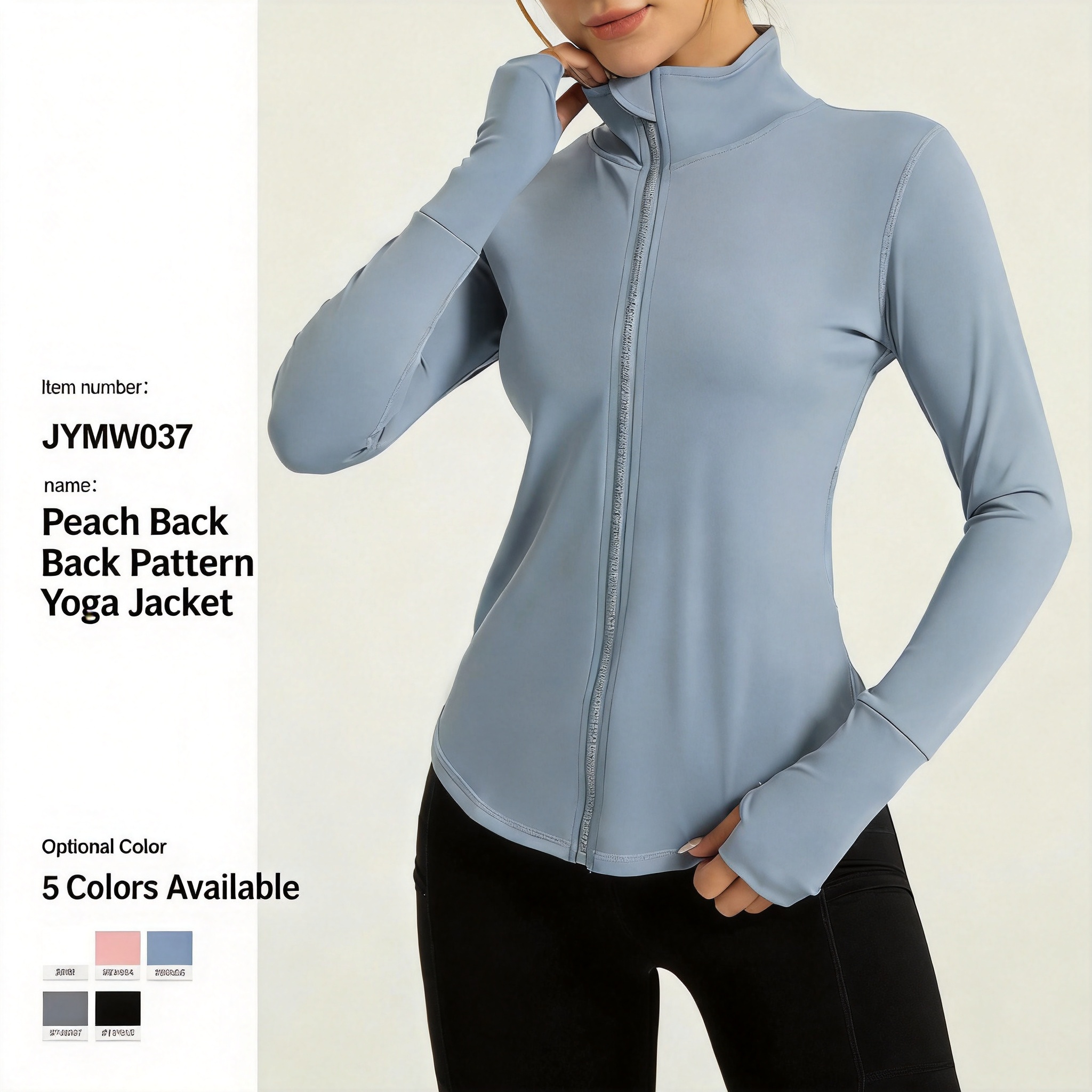Custom Slim Fit Quick Dry Nylon Spandex Windproof Women Yoga Jacket Workout Top with Peach Back for Gym Running Cycling Fitness
