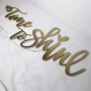 Letra de canal de metal 3D personalizada, señal de letra de acero inoxidable cepillado plateado o dorado para logotipo comercial