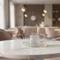 Tasse et soucoupe en verre européen écologique à motif floral perlé, avec poignée incurvée, pour thé et café, pour la maison, le bureau, le café, verrerie décorative élégante
