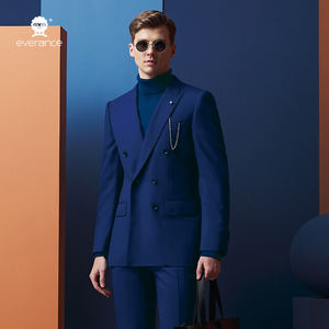 Abito da <span class=keywords><strong>uomo</strong></span> Everance <span class=keywords><strong>blu</strong></span> <span class=keywords><strong>scuro</strong></span> con revers a punta, in tessuto Super 110's, doppiopetto, elegante, per matrimoni, cene e feste - Product Image 5