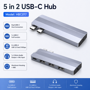 5合2 USB-C <span class=keywords><strong>3.2</strong></span> Gen2集线器 2xUSB-C 上行端口转5xUSB-C 10Gbps + <span class=keywords><strong>3</strong></span>.5mm音频端口 铝+ABS外壳 适用于笔记本电脑/Mac 有现货 - Product Image 2
