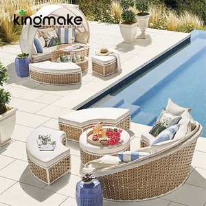 Hiện đại ngày giường Patio đồ nội thất khách sạn sang trọng vườn ngoài trời giường Vòng Cabana nhôm mây wicker đi văng ngoài trời với tán - Product Image 2