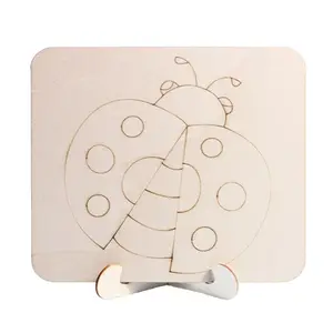 Children's Wooden Board Painting DIY Coloring Wooden Drawing Board with Stand Doodle Clay Snowflake Clay Pearl Clay Painting