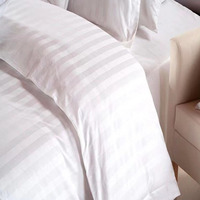 Ensemble de draps de lit rayés blancs 100 % coton, taille simple, pour hôpital/médical/hôtel, 4 pièces, 300 fils/cm², pour mariages