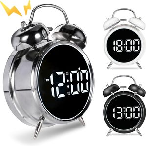 Custom logo Super Loud <b>Digital</b> Alarm Clock with Led Mirror Smart Dual Bell Alarm Clock Digit Led Clock for Bedroom - Product Image 2