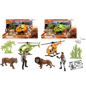Ensemble de jeu d'aventure Safari dans la jungle, modèle d'animaux <span class=keywords><strong>tigre</strong></span> et lion avec hélicoptère et figurines d'action - Product Image 2
