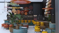 Mobilier de présentation contemporain pour aires de restauration d'hôtels, avec design à panneaux, pour les espaces de restauration des centres commerciaux et des supermarchés