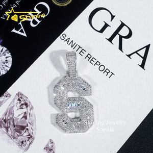 Kalung Perhiasan bagus pria dan wanita perhiasan emas 14k berlapis es hip hop lulus penguji berlian huruf <span class=keywords><strong>S</strong></span> vvs moissanite liontin - Product Image 5