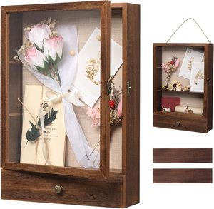 Cornice profonda in legno su misura con ripiani e cassetti rimovibili - Scatola portafoto in legno - Product Image 1