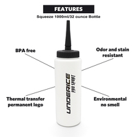 Bouteille d'eau de hockey Underice 34oz à compression pour joueurs, avec matériau flexible, compression facile, valve à haut débit, bouteille de hockey