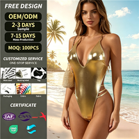 1 pièce Maillot de bain monokini pour femme, sexy, à paillettes métalliques liquides, dos nu, dos nu, avec anneaux en acier, vente en gros, maillots de bain personnalisés