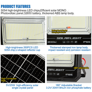 ไฟสปอร์ตไลท์โซลาร์เซลล์กันน้ำ IP65 <span class=keywords><strong>jd</strong></span> ขนาด 25W 40W 60W 100W 200W 300W พร้อมเซ็นเซอร์ตรวจจับความเคลื่อนไหวและพลังงานแสงอาทิตย์ - Product Image 2