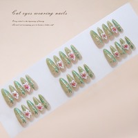 Z1393 Faux ongles à presser faits main, motif œil de chat, fleur de raisin vert, style INS élégant, en ABS de qualité supérieure, vente en gros, en stock