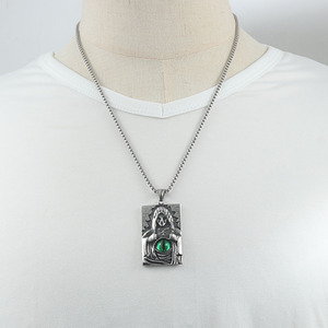 Themed Pendant <b>Titanium</b> Steel Devil Eye Square Geometric Face Design Bezel Setting Men's Necklace 60cm <b>Chain</b> Set - Product Image 4