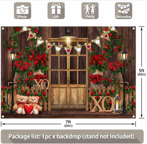 Sfondo per Fotografia di San Valentino, Porta di Magazzino <span class=keywords><strong>con</strong></span> Rose Rosse e Cuore in Legno - Product Image 2