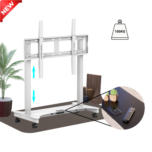 100kg Load Capacity Heavy Duty Mobile TV Cart Adjustable Rolling TV Floor Stand for 65-100 Inch TVs