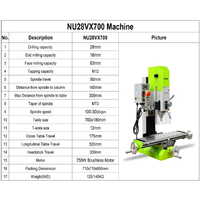 Machine à fraiser verticale NUMOBAMS NU28V / Tour de perçage et de fraisage sans balais 750W