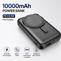 Batterie externe à charge rapide pour smartphone PD22.5W, capacité élevée de 10 000 mAh, batterie externe 3 en 1, compatible Android, câble intégré, nouveau
