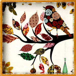 Plateau de service rectangulaire en MDF artisanal REHMAN CRAFT, motif imprimé oiseau, branche d'arbre, art floral, feuille décorative, café - Product Image 1