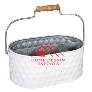 Caddy Holder With Handle <b>White</b> Powder Coated Metal Caddy Storage Handmade Round Shape <b>Kitchen</b> Utility Holder Best Seller - Product Image 2