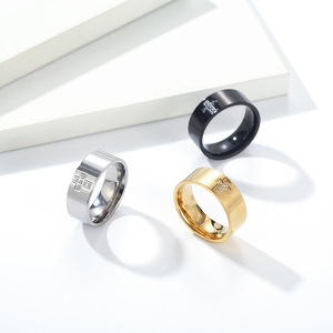 Anillo de Diamantes para Hombre, Corte Princesa, Acero Dorado y Negro, Anillo de Boda, Uso Diario - Product Image 1