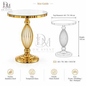 Round Cocktail <b>Table</b> for Hospitality Projects with <b>Gold</b> Stainless Steel Spindle Pedestal Base and Mirrored Tempered Glass Top - Product Image 3