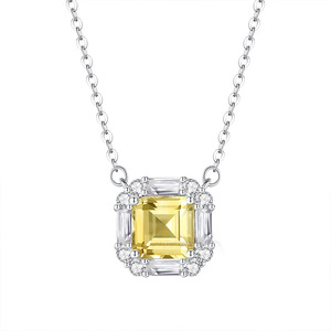 Collier ras du cou géométrique simple en améthyste carrée de 7 mm, en argent sterling 925, bijoux en cristal naturel, vente en gros - Product Image 1